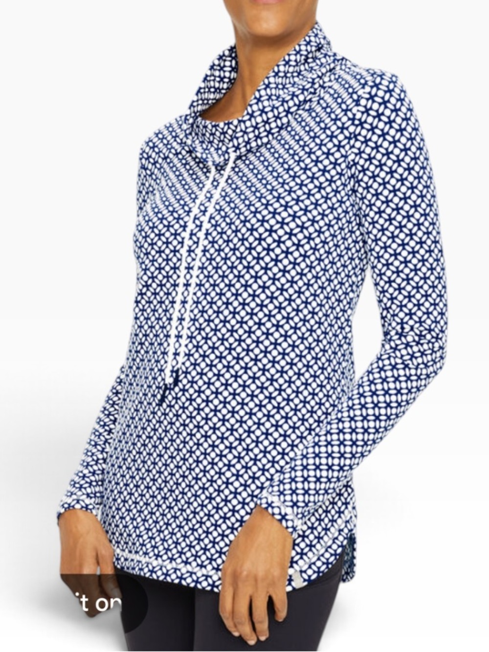 Talbots White/Navy Leafy Dot Cozy Crush French Terry Funnel Neck Pullover 3X